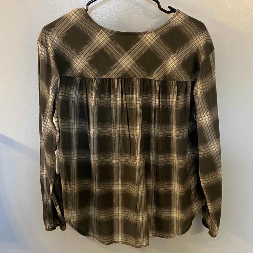 NWT ANA Plaid V-Neck Long Sleeve Green Blouse Small - Picture 7 of 7